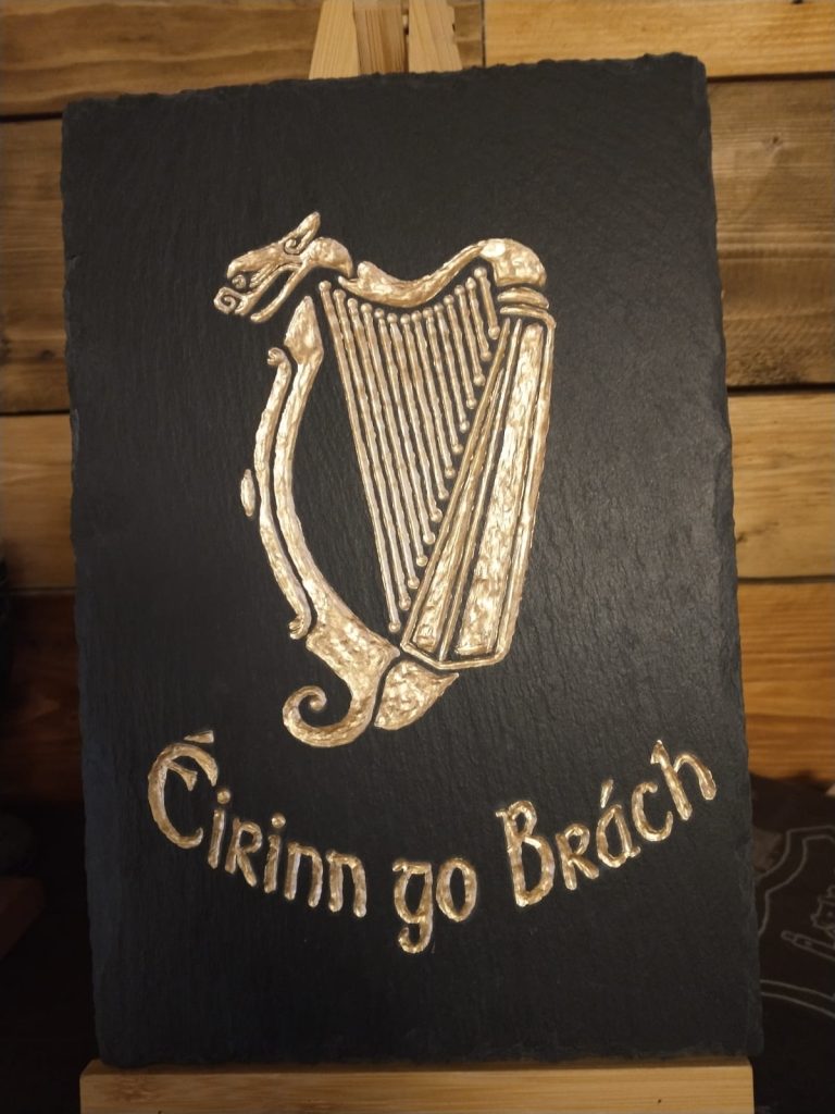 Irish Harp engraved on slate